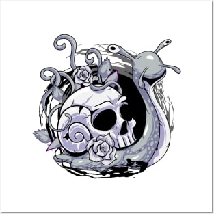 Snail Skull  Black & white Creepy Posters and Art